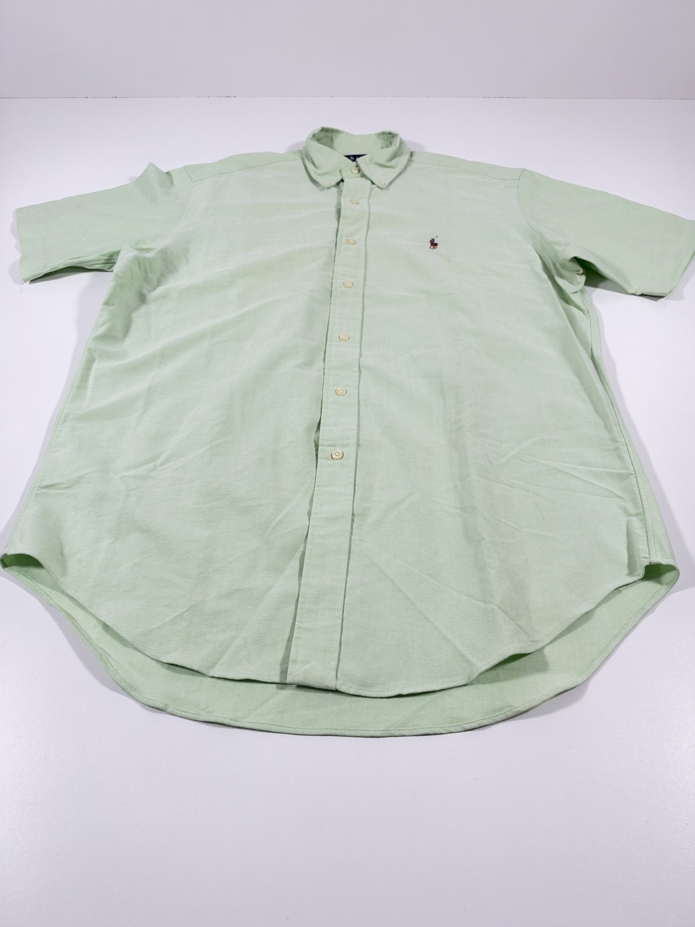 Ralph Lauren Shirt Mens M Green Solid Classic Fit Short Sleeve Button Down Pony